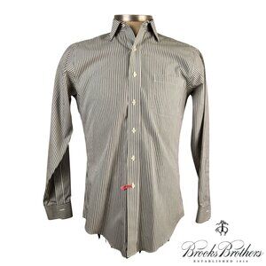 Brooks Brothers Men's Long Sleeve Button Down Shirt Black/White Made in Malaysia